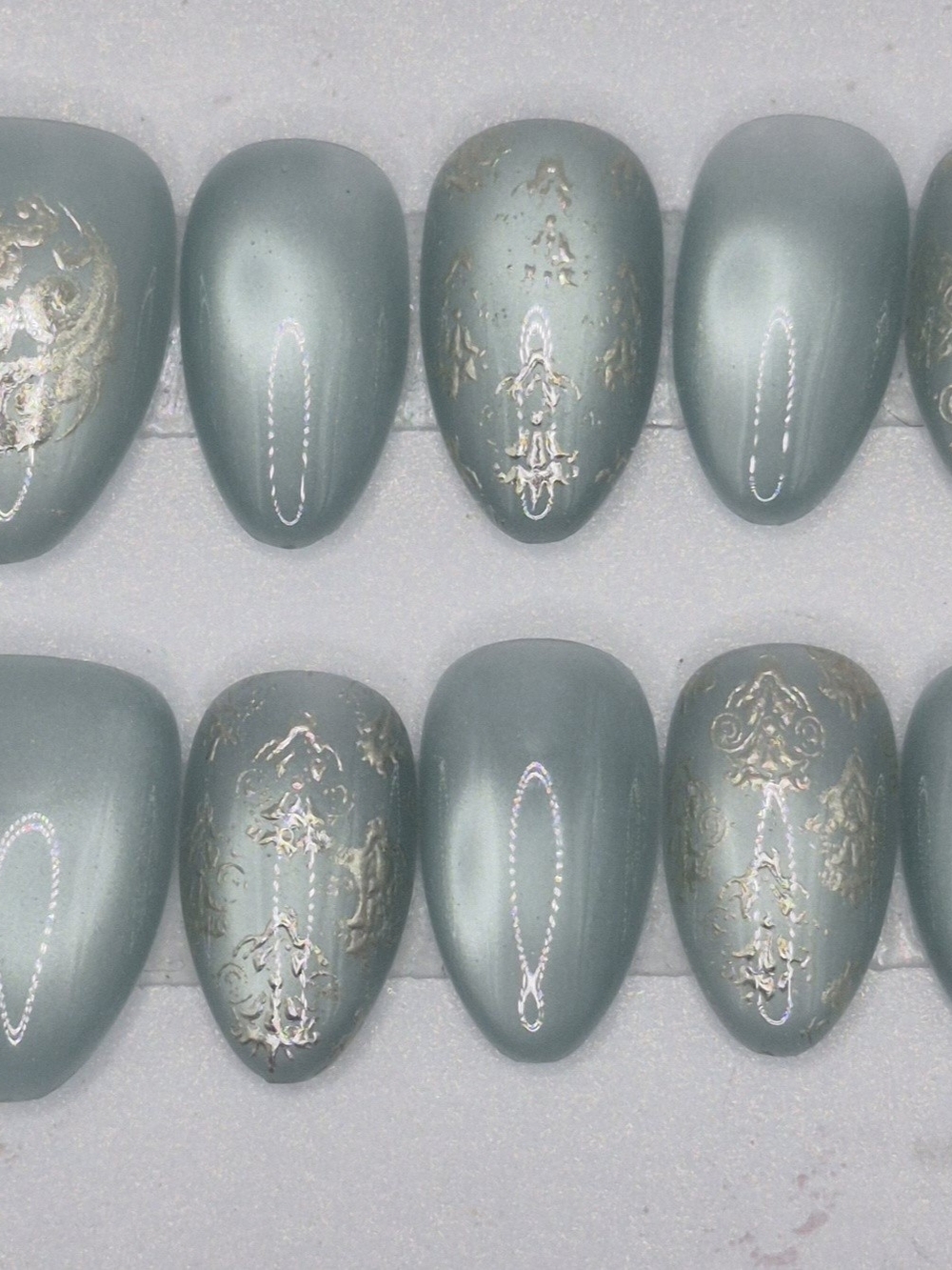 Large Short Almond Press On Nails Moonlit Relic Handmade